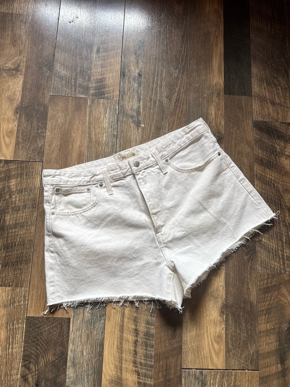 Madewell White Denim Cutoff Shorts with Frayed Hem